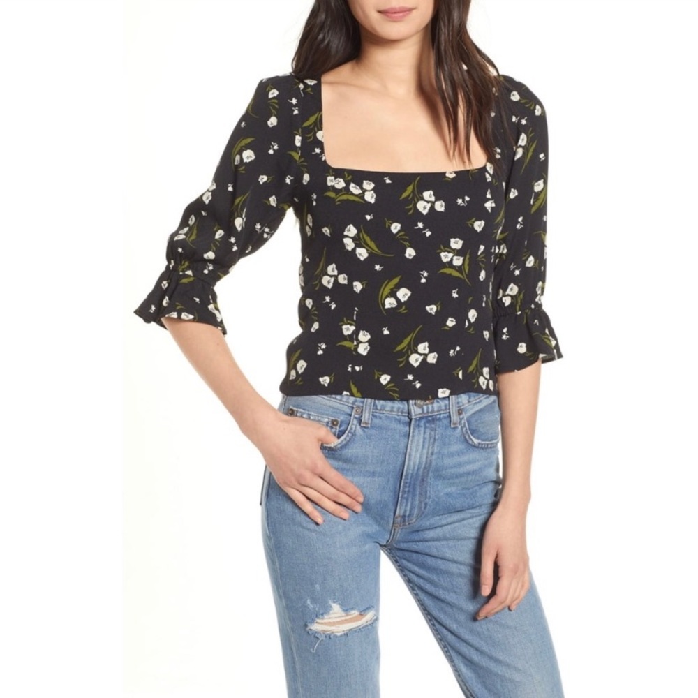 Reformation Ana Floral Square Neck Top